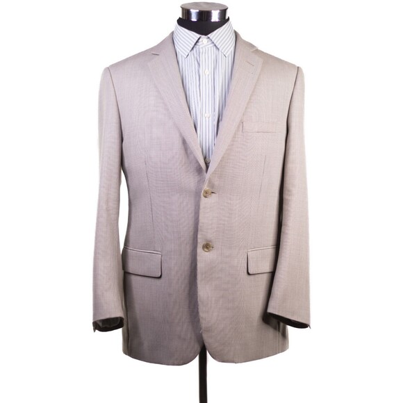 Pronto Uomo Platinum Blazer Mens 42R Wool Blend Beige Micro Check 2 Button - Picture 2 of 12